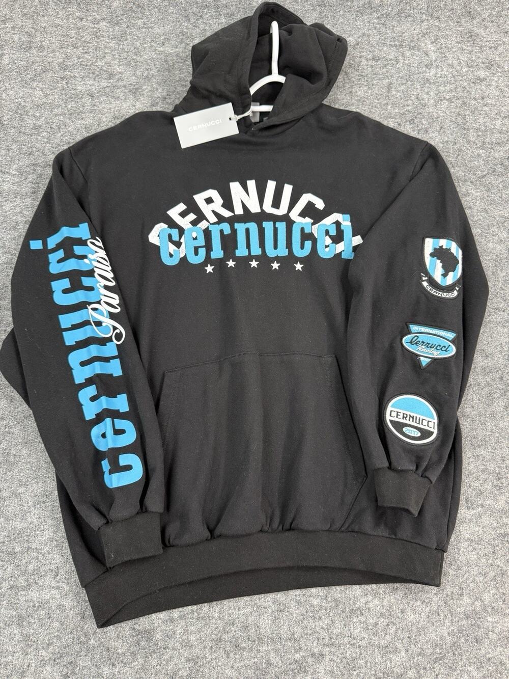 Cernucci Hoodie Mens Medium Racing Black Embroidered Oversized Sweatshirt N28